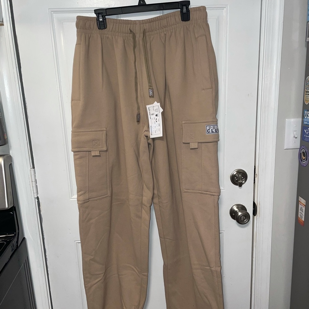 NEW Pro Club Heavy Weight Tan Men Long Drawstring Bottom Sweatpants Size XL
